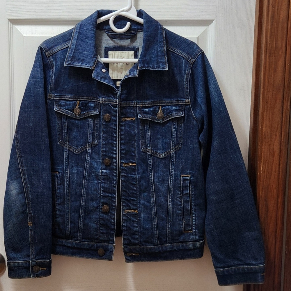 Hollister Classic Blue Distressed Denim Jacket stretch Womans Sz SMALL …